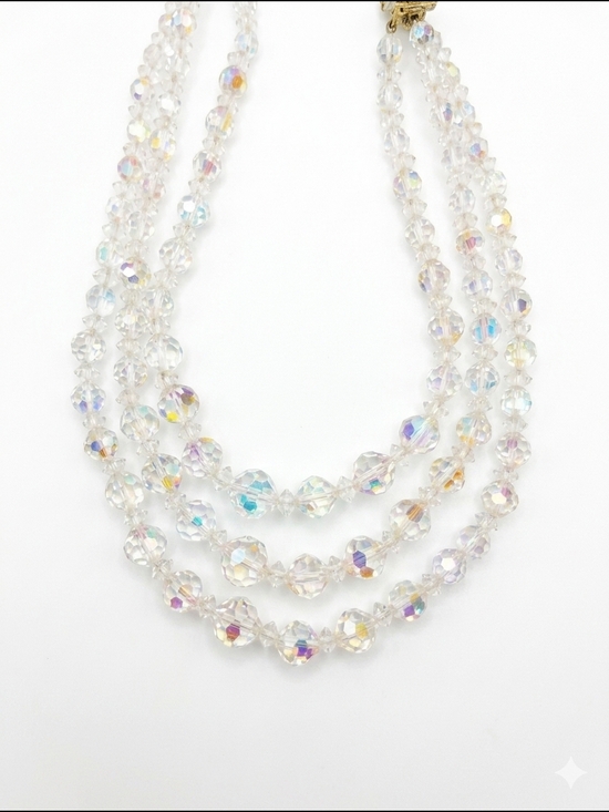 None Jewelry - Stunning vintage multi-strand Aurora Borealis (AB) crystal necklace from the 50s